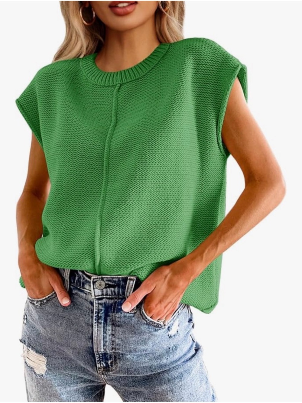 Amazon Green Sleeveless Crewneck Knit Top - Women's Casual Pullover